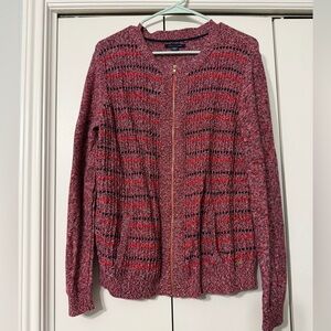 Tommy Hilfiger Red White and Blue Knit Zipper Cardigan Sweater Size XL